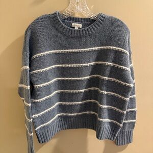 Garnet Hill Blue and White Striped Crew Neck Sweater